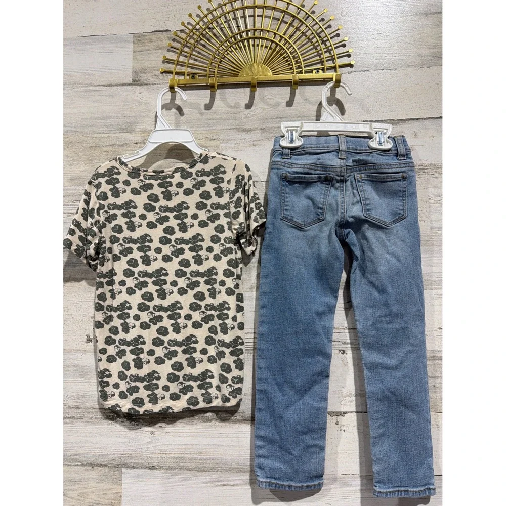 Kate Quinn Old Navy Outfit 5T Blue Tan Bamboo Distressed Skinny EUC